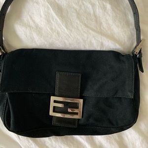 FENDI Leather Trim Neoprene Baguette Purse